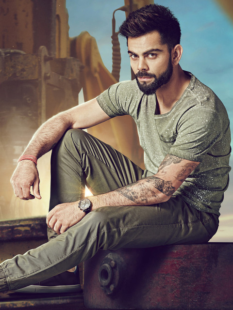 

WROGN Men Green Printed V-Neck Pure Cotton T-shirt