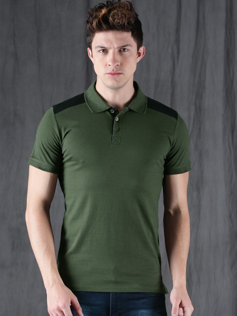 

WROGN Men Green Solid Polo Collar Slim Fit T-shirt