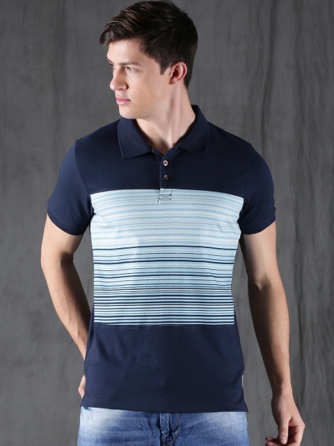 

WROGN Men Navy Blue Printed Polo T-shirt