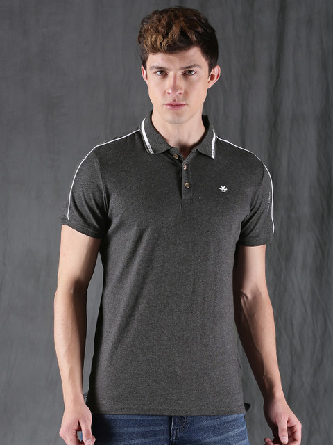 

WROGN Men Charcoal Grey Solid Polo T-shirt