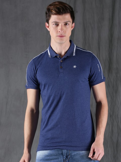 

WROGN Men Blue Solid Polo T-shirt