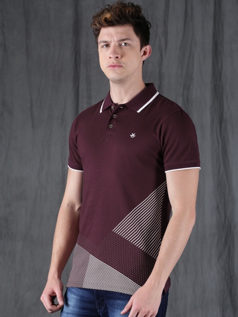 

WROGN Men Maroon Printed Polo Collar T-shirt