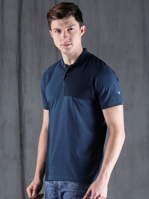 

WROGN Men Blue Solid Polo Slim Fit T-shirt