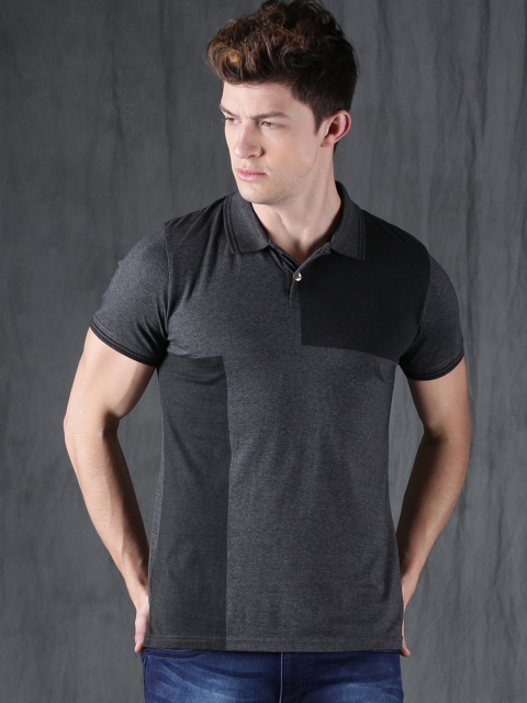 

WROGN Men Charcoal Solid Polo Collar T-shirt