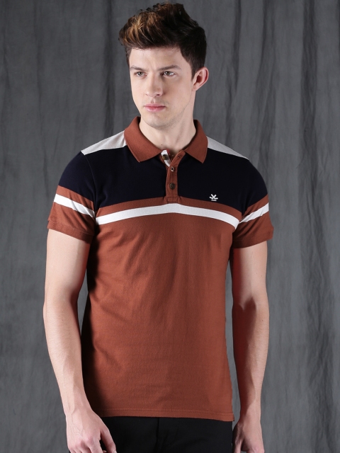 

WROGN Men Rust Red & Navy Colourblocked Polo Collar T-shirt