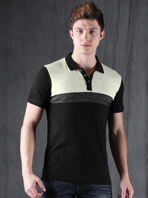 

WROGN Men Black Colourblocked Polo Collar T-shirt