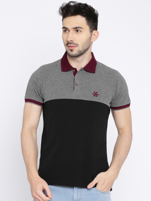 

WROGN Men Black Colourblocked Slim Fit Polo Collar T-shirt