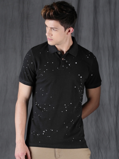 

WROGN Men Black Printed Polo Collar T-shirt