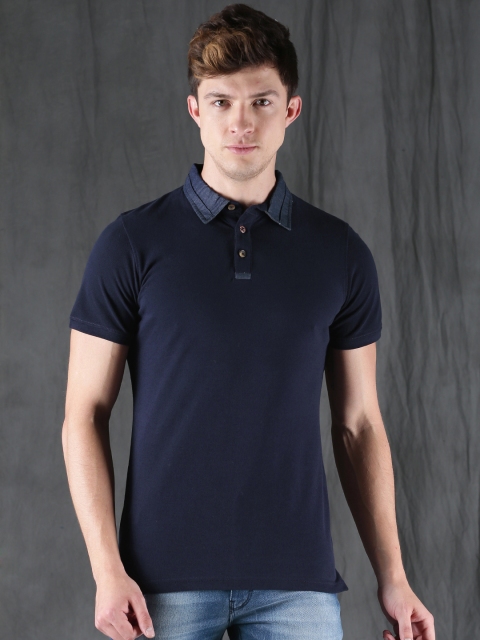 

WROGN Men Navy Blue Solid Polo T-shirt