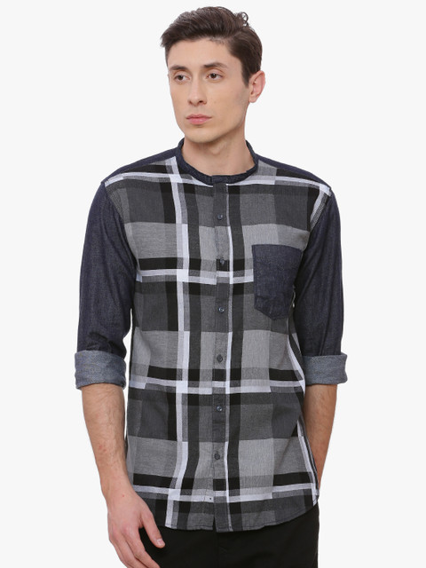 

Campus Sutra Men Blue & Grey Regular Fit Checked Casual Shirt