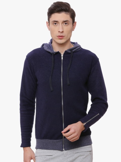 

Campus Sutra Men Blue Solid Hooded Sweatshirt