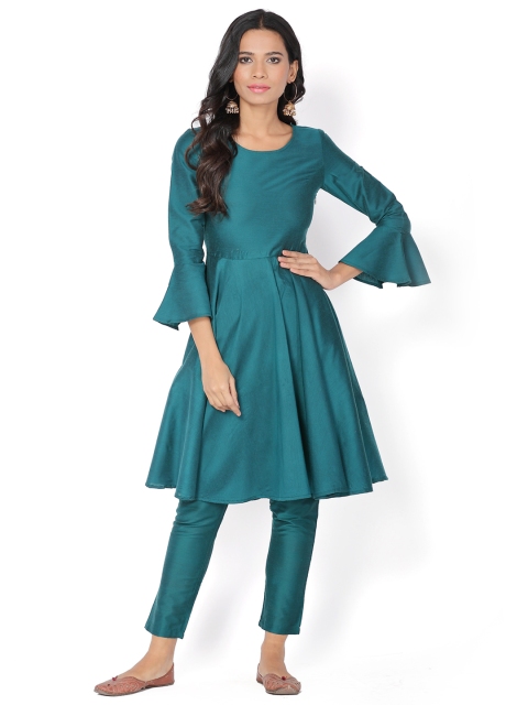 

Abhishti Women Green Solid A-Line Kurta