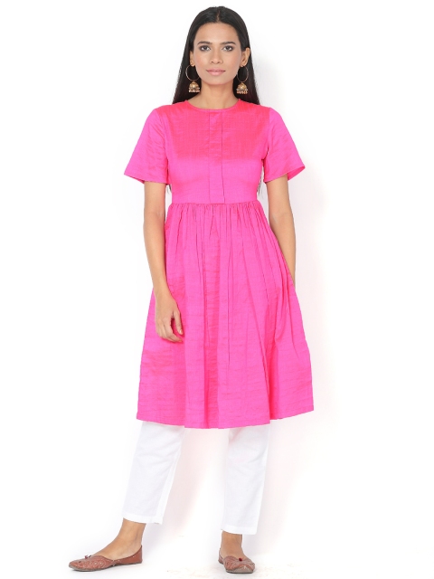 

Abhishti Women Pink Solid A-Line Kurta