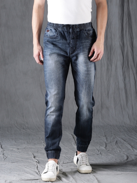

WROGN Men Blue Mid-Rise Clean Look Stretchable Denim Joggers
