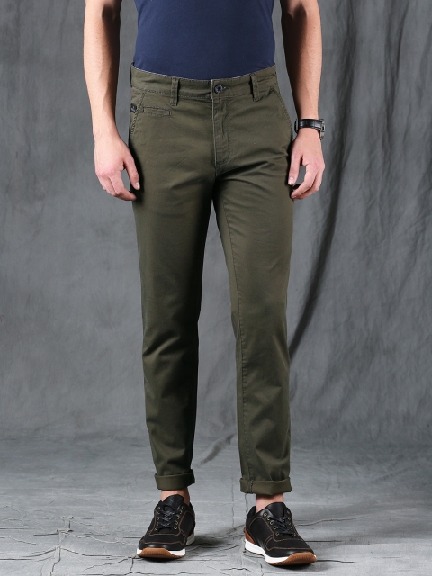 

WROGN Men Olive Green Slim Fit Solid Chinos
