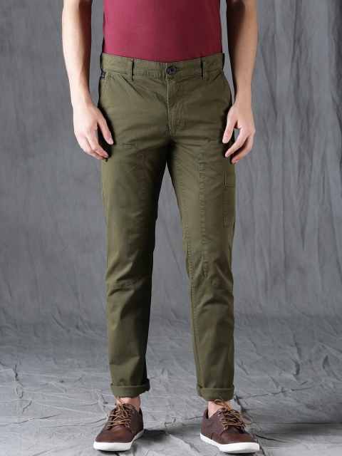 

WROGN Men Olive Green Slim Fit Solid Cargos