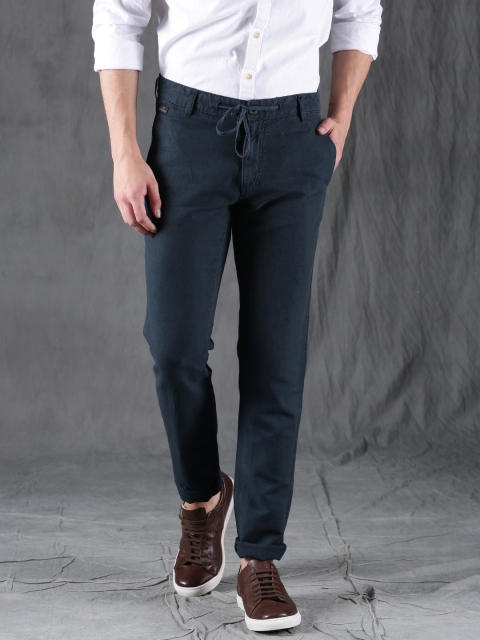 

WROGN Men Navy Blue Slim Fit Solid Trousers