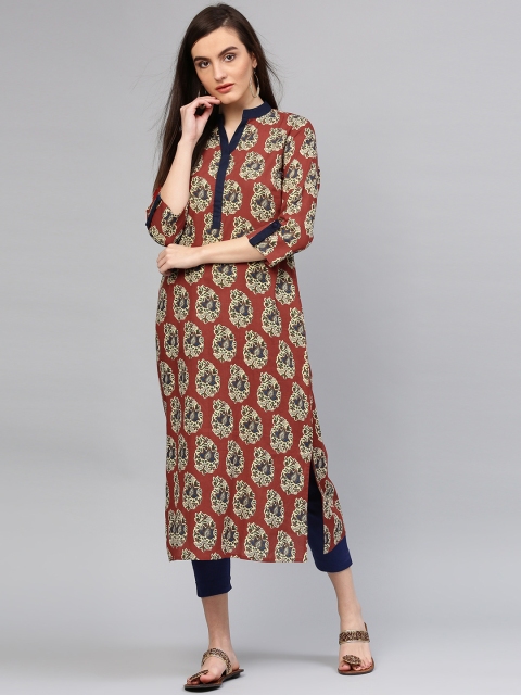 

Jaipur Kurti Women Red & Cream-Coloured Booti Print Straight Kurta
