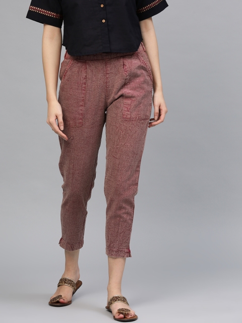 

Jaipur Kurti Women Burgundy Self-Design Cropped Trousers