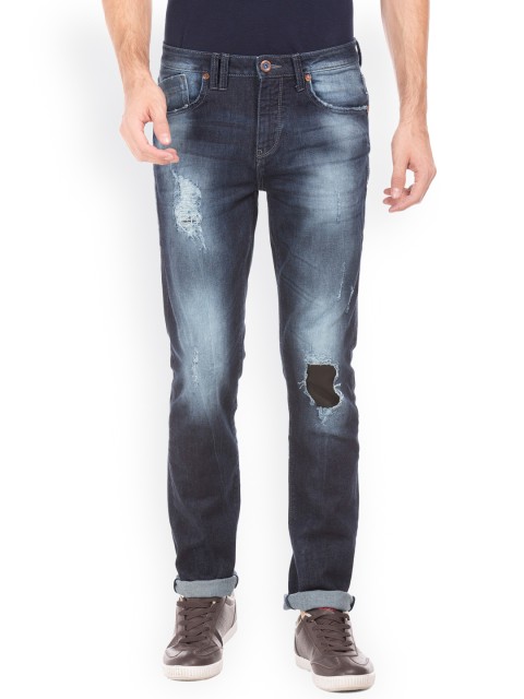 

Flying Machine Men Blue Slim Tapered Fit Mid-Rise Mildly Distressed Stretchable Jeans
