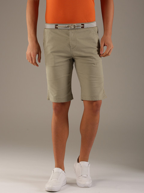 

Flying Machine Men Beige Solid Regular Fit Shorts