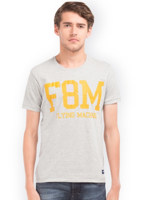 

Flying Machine Men Grey Printed Round Neck T-shirt