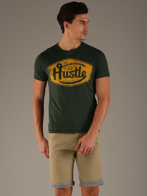 

Flying Machine Men Green Printed Round Neck Pure Cotton T-shirt