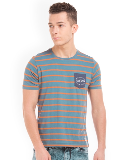 

Flying Machine Men Blue & Orange Striped Round Neck T-shirt