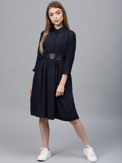 

Tokyo Talkies Women Navy Blue Solid A-Line Dress