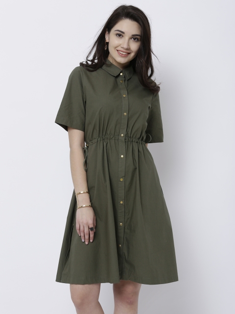 

Tokyo Talkies Women Olive Green Solid Shirt Dress