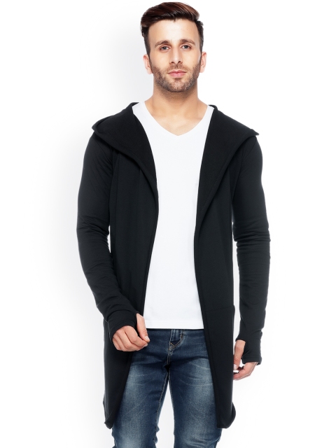 

Tinted Men Black Solid Hooded Sweatshirt
