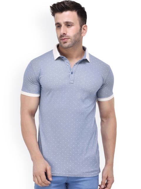 

Tinted Men Blue Printed Slim Fit Polo Collar T-shirt