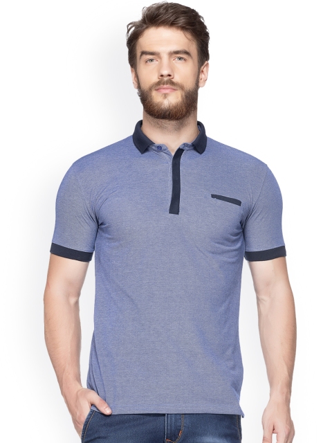 

Tinted Men Blue Solid Slim Fit Polo Collar T-shirt
