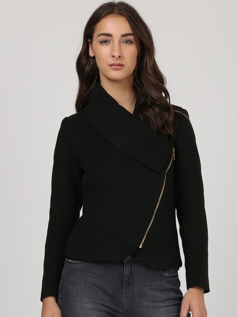 

Harpa Women Black Solid Asymmetric Closure Tailored Jacket