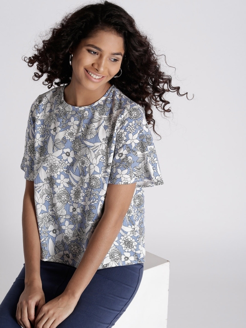 

Chemistry Women White & Black Floral Print Boxy Top
