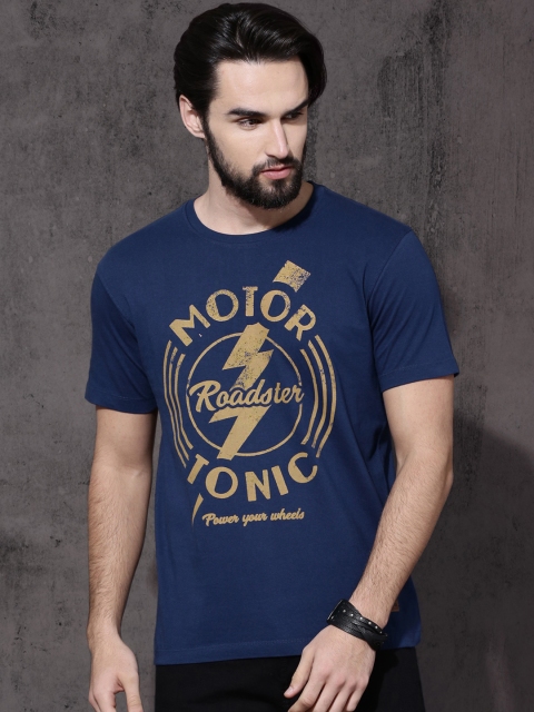 

Roadster Men Blue Printed Round Neck T-shirt
