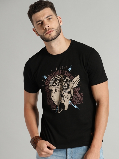 

Roadster Time Travlr Men Black Printed Round Neck T-shirt