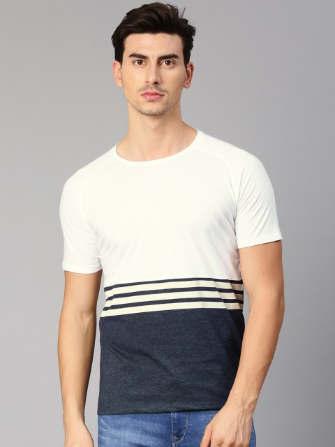 

HRX by Hrithik Roshan Men White & Navy Colourblocked Round Neck T-shirt