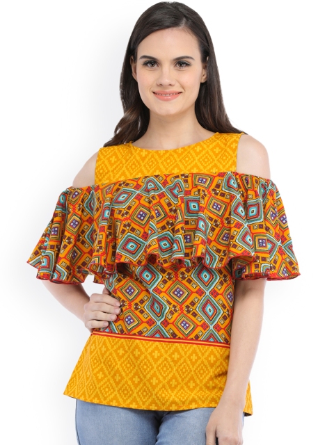 

Cottinfab Women Yellow Printed Top