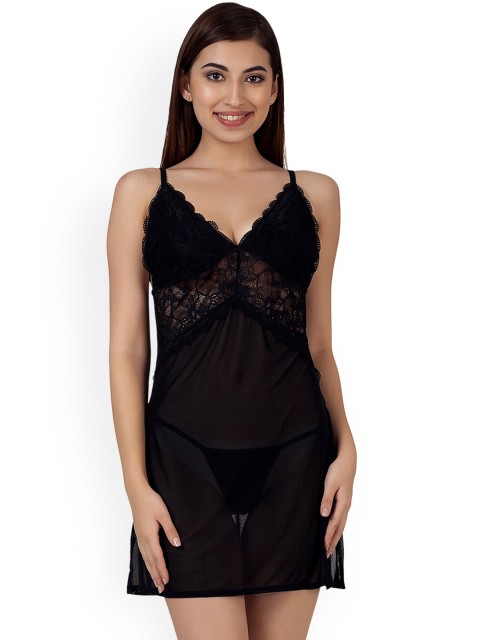 

Clovia Black Self Design Baby Doll NS0967M13XL