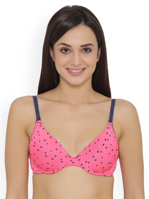

Clovia Padded Underwired Polka Print Multiway Push-Up T-Shirt Bra, Pink