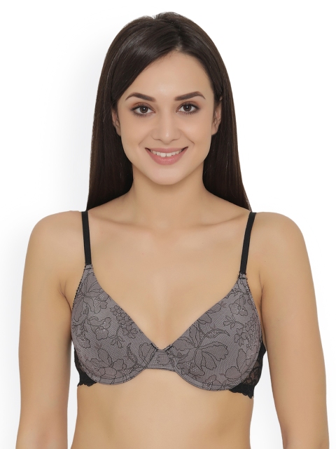 

Clovia Black & Grey Printed Underwired Lightly Padded T-shirt Bra BR1176M1332D