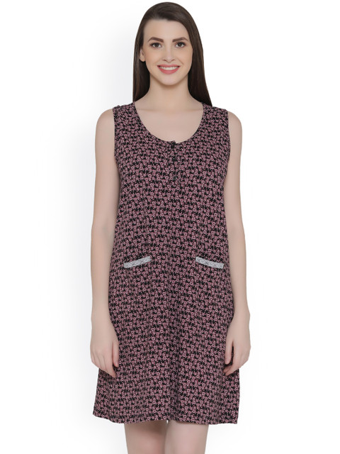 

Clovia Pink & Black Printed Nightdress