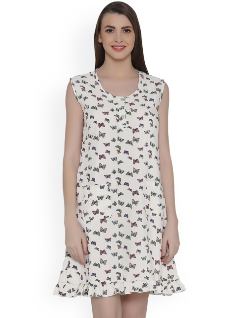 

Clovia Off-White Printed Nightdress NS0982M18XL
