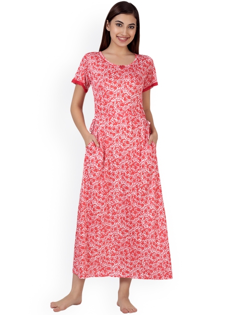 

Clovia Coral & White Printed Nightdress NS1003M22S