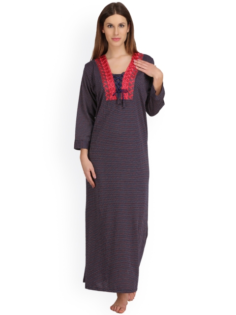 

Clovia Navy Blue Printed Nightdress