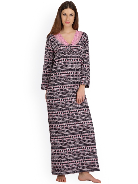 

Clovia Pink & Black Printed Nightdress
