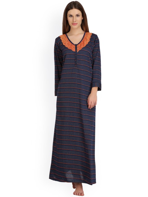 

Clovia Orange & Navy Blue Printed Nightdress