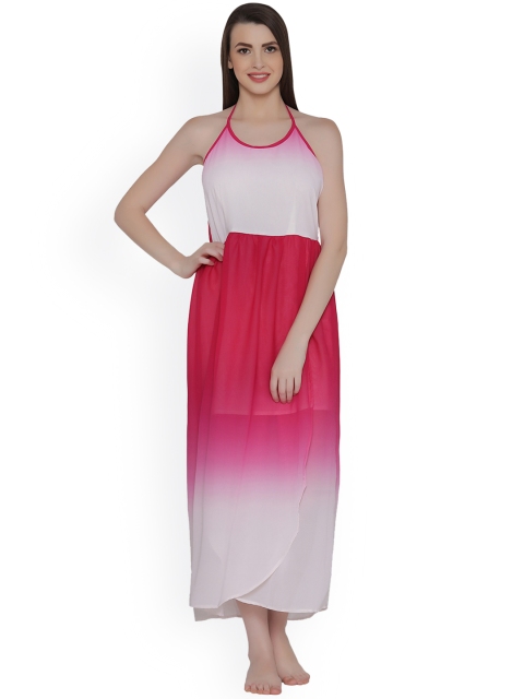 

Clovia Pink & White Solid Nightdress