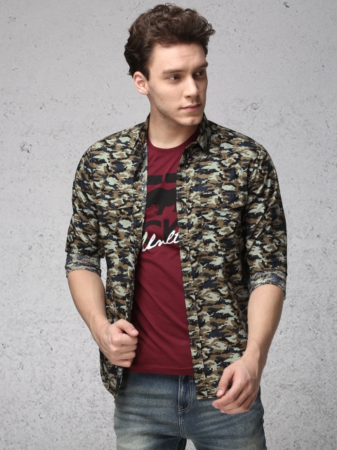 

Ecko Unltd Men Green & Khaki Slim Fit Printed Casual Shirt
